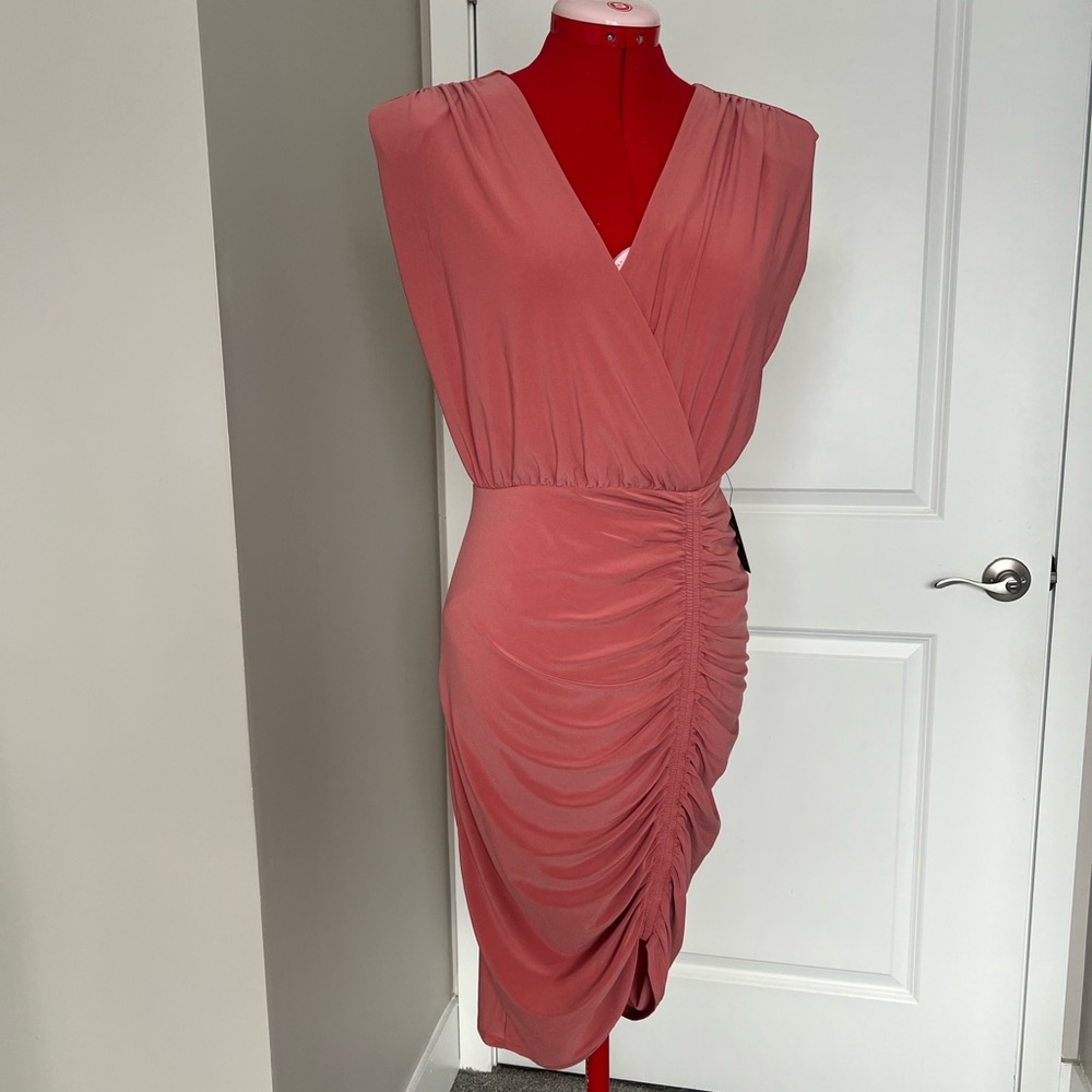 Express Asymmetrical Ruched Dress in Rose - Picture 7 of 10